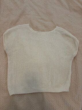 Cream Short-Sleeve Knit Sweater Top